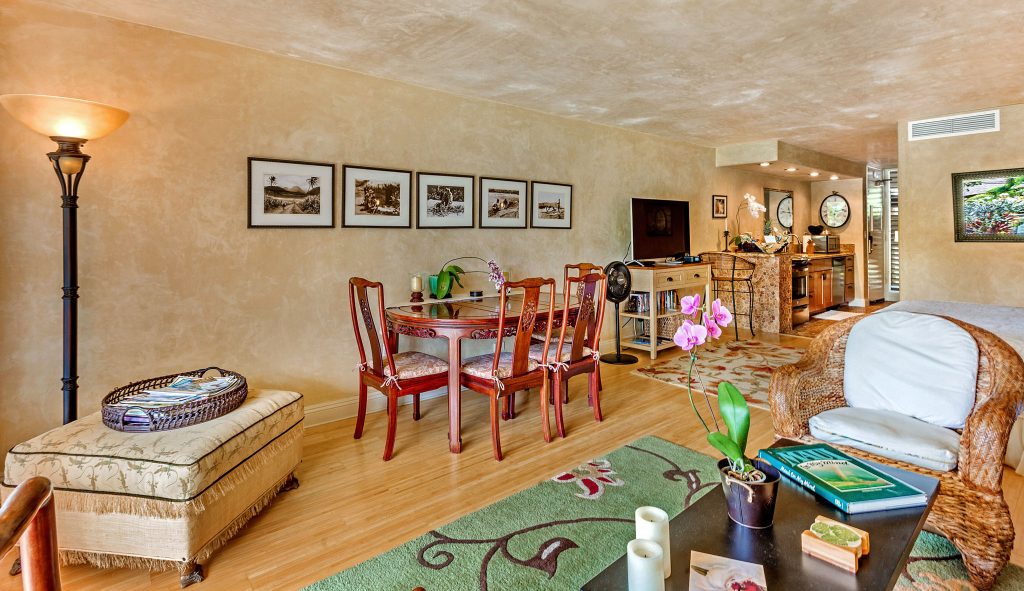 Living room into dining area