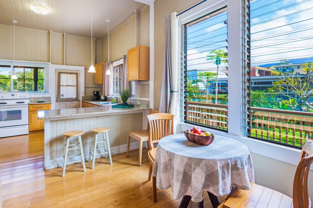 Dining table with additional dining at kitchen bar
